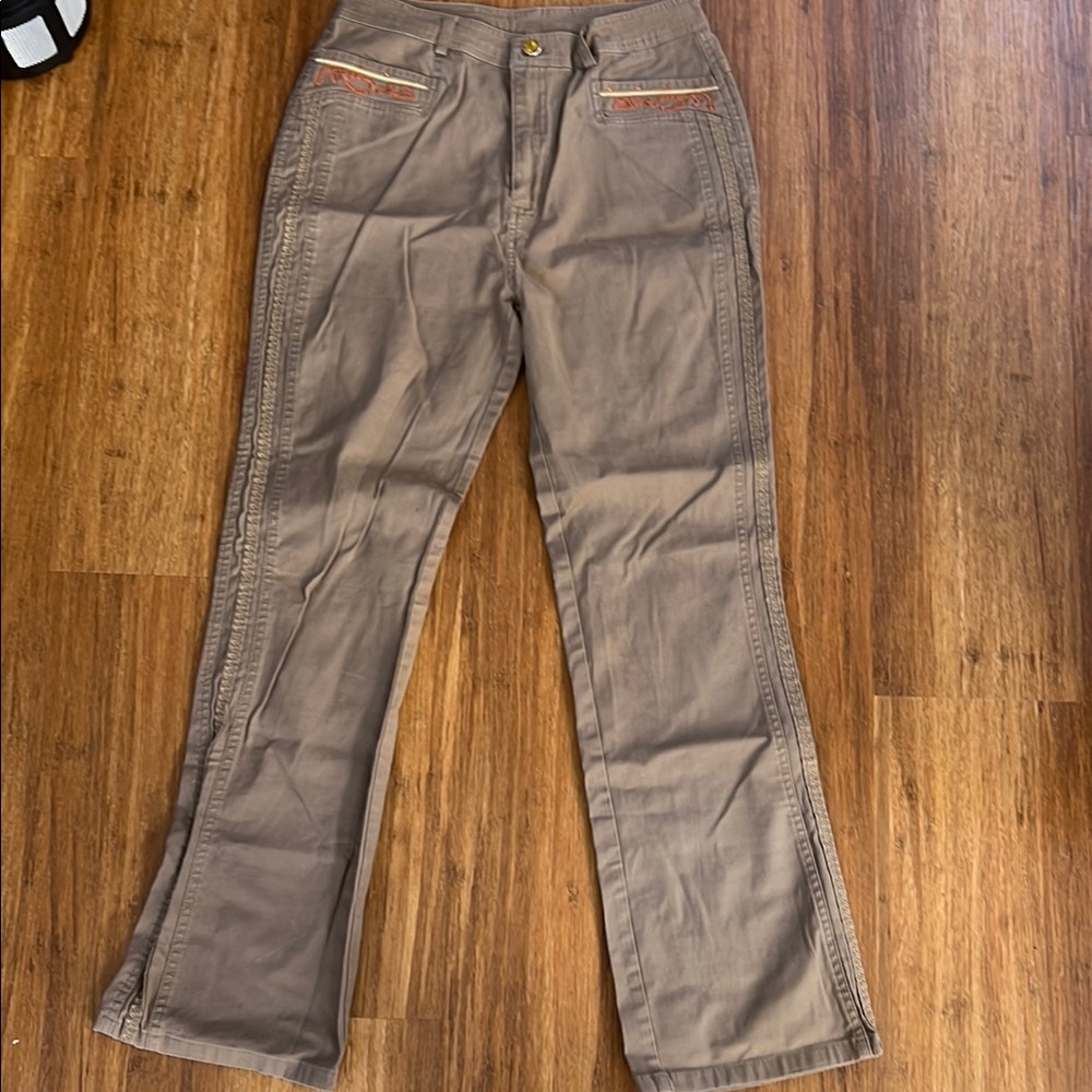 Vintage Brown Flared Pants with Orange Embroidered accents